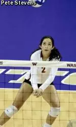 USC OH Samantha Bricio had 14 kills, 13 digs, 8 blocks, and 5 aces at Haas Pavilion last year.