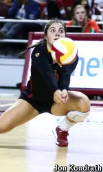 Sophomore libero Taylor Whittingham leads the Pac-12 in digs at 4.79 dps.