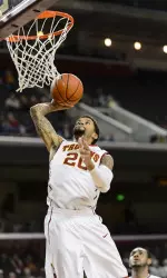 J.T. Terrell about to slam home one of his season-high 21 points on Thursday vs. Oregon State. Terrell and four other USC senior players will be saluted before the game on March 1.