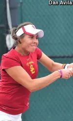 Giuliana Olmos wrapped up doubles and singles wins today for the Trojans.