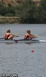 Nikki Kloss and Katie Plaxe create significant open water in their pairs race at the PCRCs.