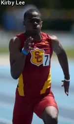 Senior Aaron Brown won the 100m, 200m and ran the second leg on the winning USC men's 4x100m relay. Brown won the Dual Meet 100m dash all four seasons at USC.