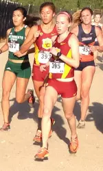 Freshmen Emma Kao (left) and Jessica Lesser (Troy's top finisher) led USC at the Mustang Challenge today.