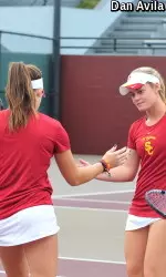 Zoë Katz and Gabriella DeSimone are making noise at the NCTC in doubles action.