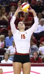 USC freshman setter Baylee Johnson produced her 10th double-double of the season with 17 assists and 14 digs against the Huskies.
