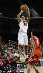 Elijah Stewart scored 18 points and grabbed 7 rebounds vs. New Mexico on Saturday. He also was 4 of 7 from 3-point range.