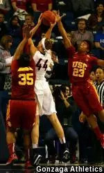 USC shocked Gonzaga on its home court with a 60-56 victory in the Naismith Hall of Fame Challenge.