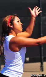 Senior Sabrina Santamaria claimed a decisive win for the Trojans as she beat her Bruin opponent 6-2, 6-0.