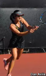 Senior Zoë Scandalis was victorious in doubles and singles today for USC.