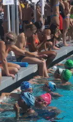 Members of the USC men and women's swim team coached kids from Bethune Middle School during Swim With Mike.