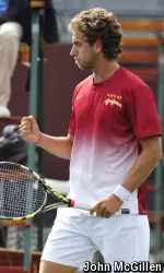 Roberto Quiroz nabbed the clincher to wrap a 4-0 win over Duke in the NCAA Round of 16 in Waco, Texas.