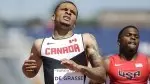 De Grasse and Lee running in the 200m final.  De Grasse made it double gold, winning both the 200m and 100m dashes at the Pan Am Games.