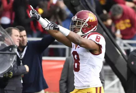 Jan 2, 2017; Pasadena, CA, USA; USC Trojans defensive back Iman Marshall (8) celebrates an interception. Robert Hanashiro-USA TODAY Sport