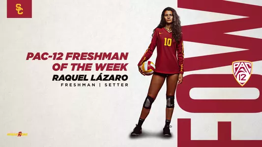 Raquel Lázaro Pac-12 Freshman of the Week (Oct. 15) graphic.