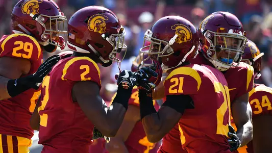 USC players celebrate in the USC vs. ASU game on October 27, 2018.