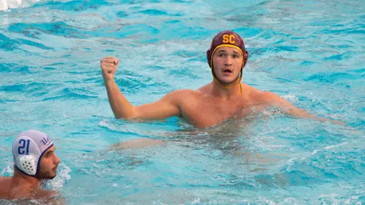 Marin Dasic cheers after scoring the game-winner vs. UCLA.