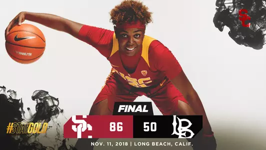 USC-Long Beach State final score graphic with Aliyah Mazyck