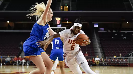 Ja'Tavia Tapley drives to the hoop in a win over UC Santa Barbara