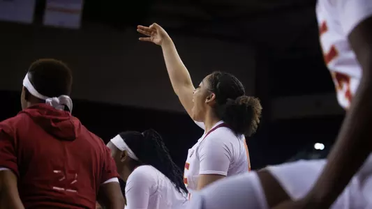 Cheyanne Wallace cheers for a teammate's made 3-pointer in a USC win.