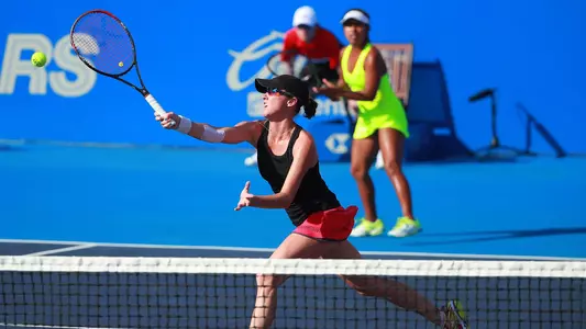 Kaitlyn Christian and Sabrina Santamaria of Great Britain return a shot during the doubles Championship match between Tatjana Maria of Germany with Heather Watson of Great Britain and Kaitlyn Christian and Sabrina Santamaria of Great Britain as part of the Telcel ATP Mexican Open 2018 at Mextenis Stadium on March 03, 2018 in Acapulco, Mexico. (Photo by Hector Vivas/Getty Images,)