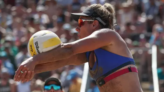April Ross Passes the Ball at the AVP Manhattan Beach Open.
