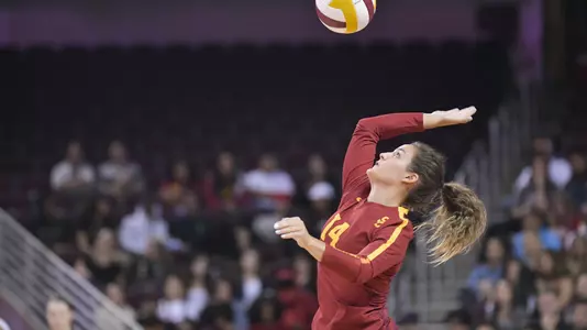 Women's volleyball senior libero Reni Meyer-Whalley served the ball.