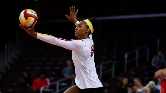 USC volleyball outside hitter Khalia Lanier serves the ball
