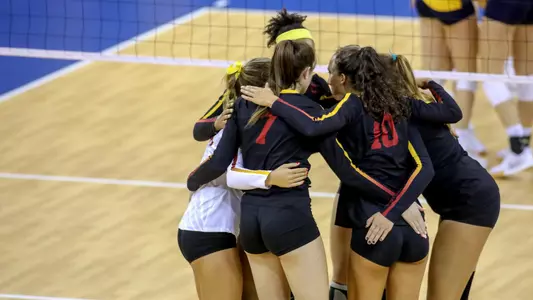 USC women's volleyball team huddle at Al McGuire Center in Milwaukee, Wis.