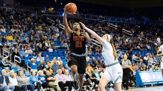 USC Trojans forward Aliyah Mazyck lays up vs. UCLA Bruins