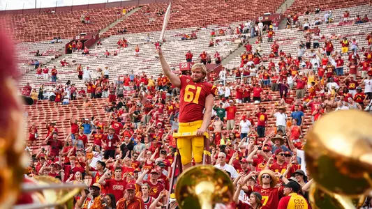 USC Trojans long snapper Jake Olson celebrates after win over Western Michigan Broncos