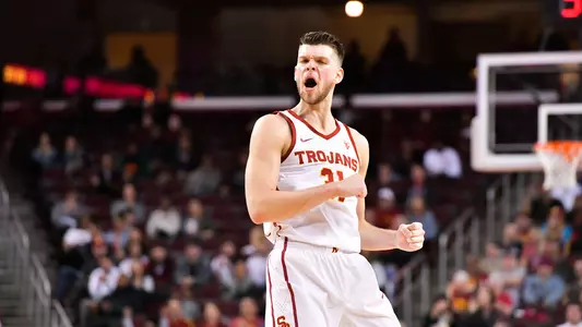 USC Trojans center Nick Rakocevic celebrates vs. the Arizona Wildcats