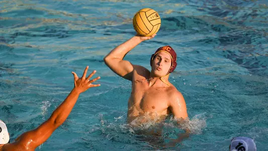 Jake Ehrhardt looks to pass in a game at Uytengsu Aquatics Center