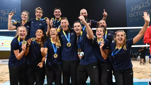 Men's Beach Volleyball 4x4 medal awards: 1st: United States of America - 2nd: Qatar - 3rd: Indonesia