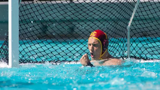 USC goalie Nic Porter cheers after a USC win