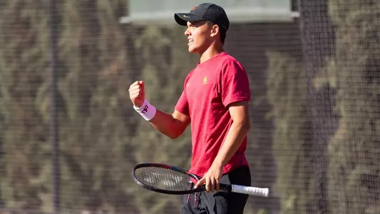 Bradley Frye celebrates a point won in a match at USC