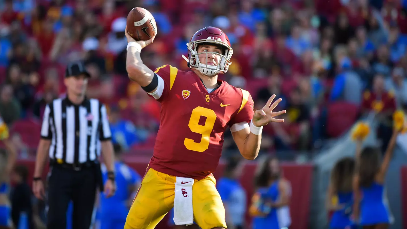 USC Trojans Football quarterback Kedon Slovis passes vs. UCLA