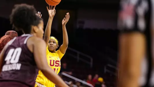 Aliyah Jeune spots up for a bucket vs. Texas A&M