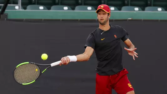 Mor Bulis hits a forehand in a match at Marks Stadium