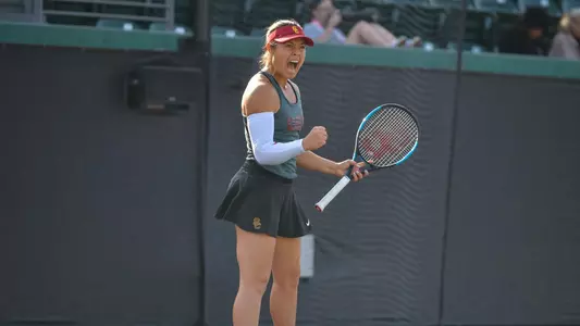 Angela Kulikov screams after winning a point.