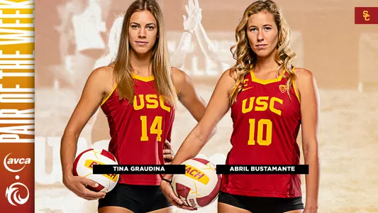 Abril Bustamante and Tina Graudina AVCA/CollegeBeachVB.com National Pair of the Week graphic