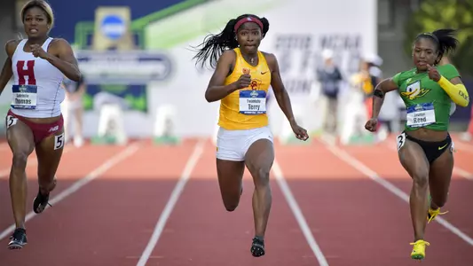 TeeTee Terry sprinting at NCAA Championships