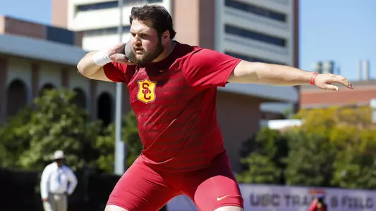 Matthew Katnik in shot put at Trojan Invitational
