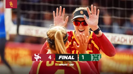 USC beach volleyball final graphic: USC 4, Hawai'i 1