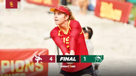 USC beach volleyball final graphic: USC 4, Stetson 1