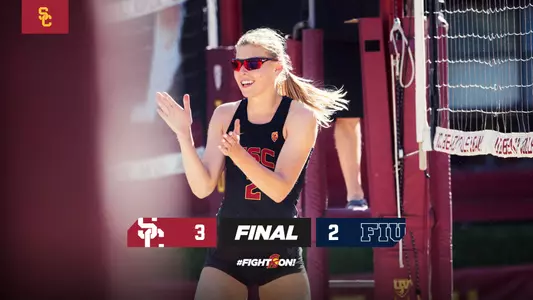 USC beach volleyball final graphic: USC 3, FIU 2