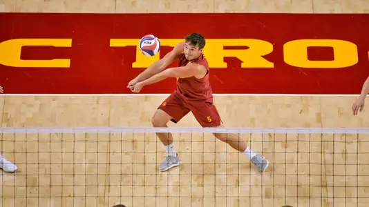Matt Douglas perfectly placates platform to dig the ball.