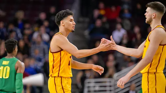 USC Trojans Bennie Boatwright and Nick Rakocevic celebrate