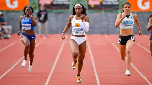 Angie Annelus winning 200m at Mt. SAC