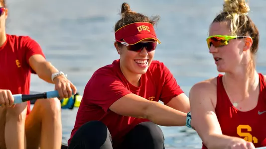 Radka Novotnikova smiles in the varsity eight boat.