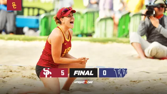 USC beach volleyball final graphic: USC 5, Washington 0